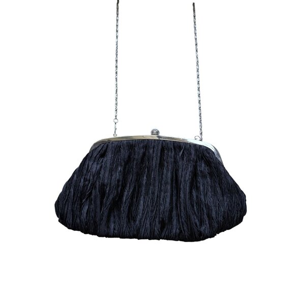 Vintage Neiman Marcus Textured Satin Clutch Evening Bag Womens Cocktail Black - Picture 9 of 16